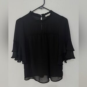 “Monteau Los Angeles Black Ruffle Sleeve Blouse XS Sheer Lined Top”